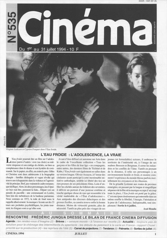 CINEMA (50s-90s Fr) magazine side cover Issue 535  1994