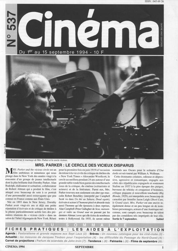 CINEMA (50s-90s Fr) magazine side cover Issue 537  1994