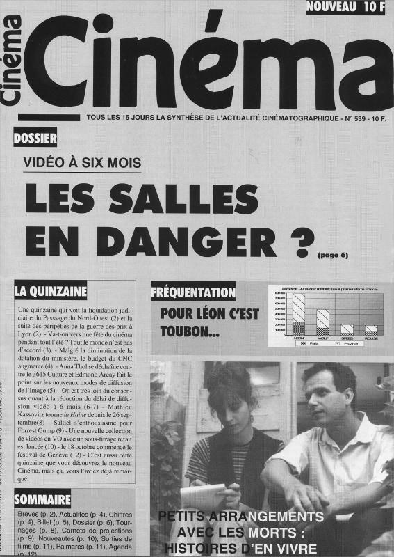 CINEMA (50s-90s Fr) magazine side cover Issue 539  1994