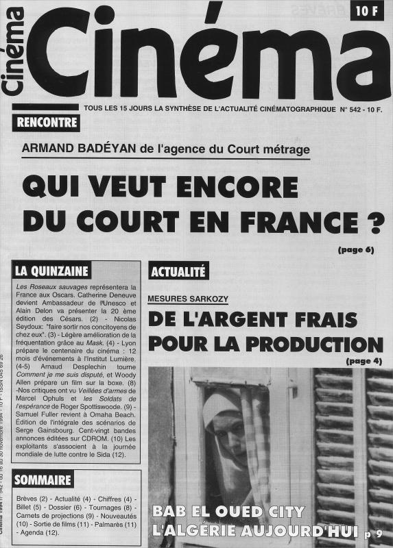 CINEMA (50s-90s Fr) magazine side cover Issue 542  1994