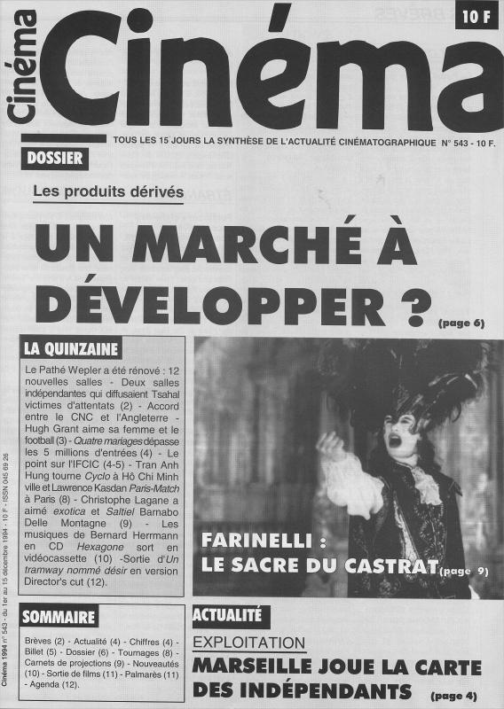 CINEMA (50s-90s Fr) magazine side cover Issue 543  1994