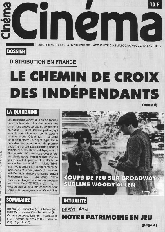 CINEMA (50s-90s Fr) magazine side cover Issue 545  1995