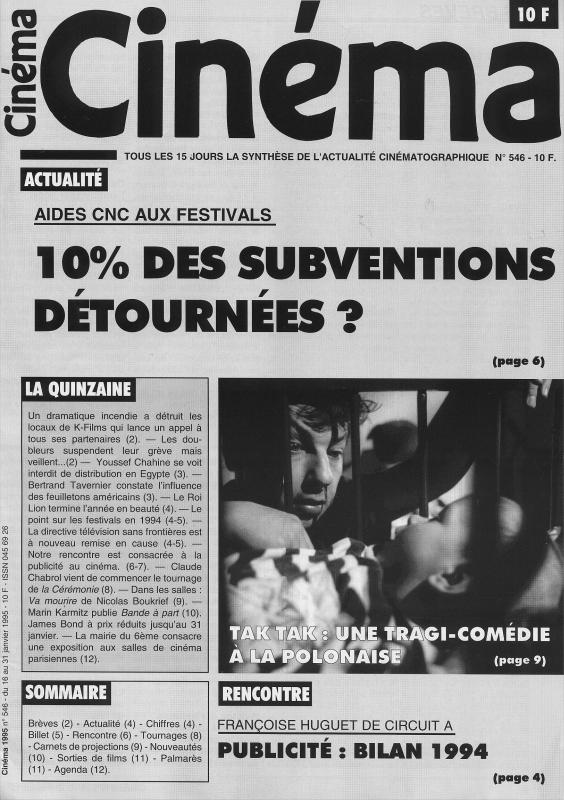 CINEMA (50s-90s Fr) magazine side cover Issue 546  1995