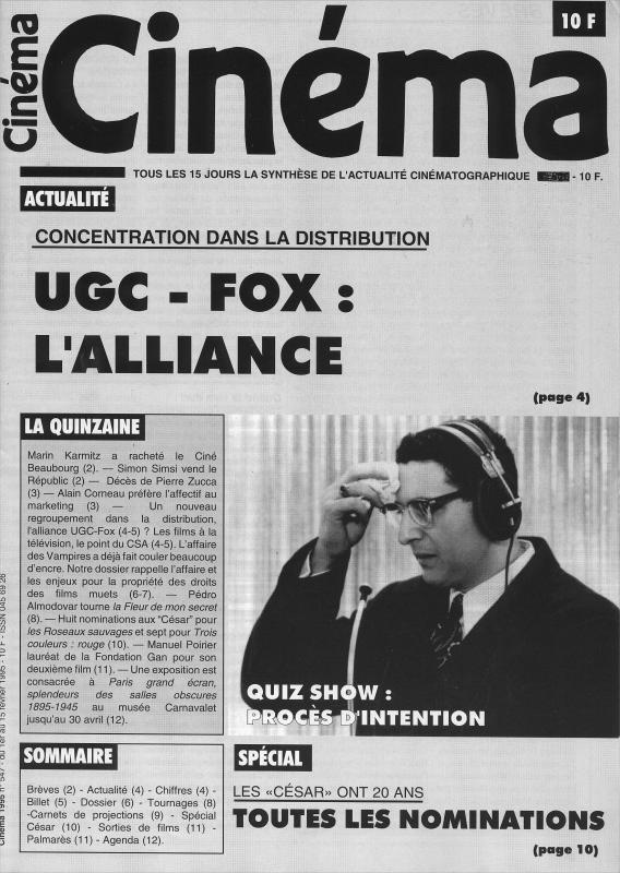 CINEMA (50s-90s Fr) magazine side cover Issue 547  1995