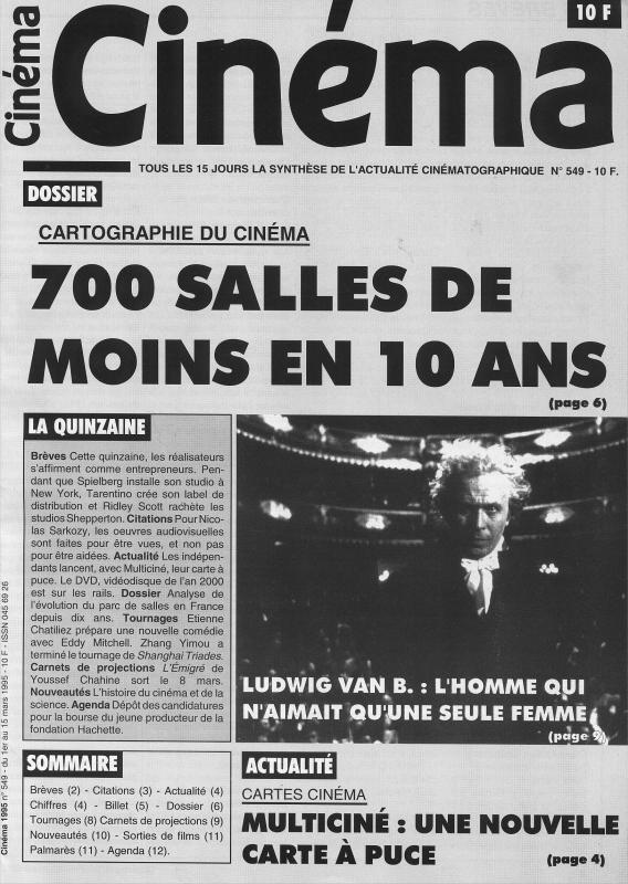 CINEMA (50s-90s Fr) magazine side cover Issue 549  1995