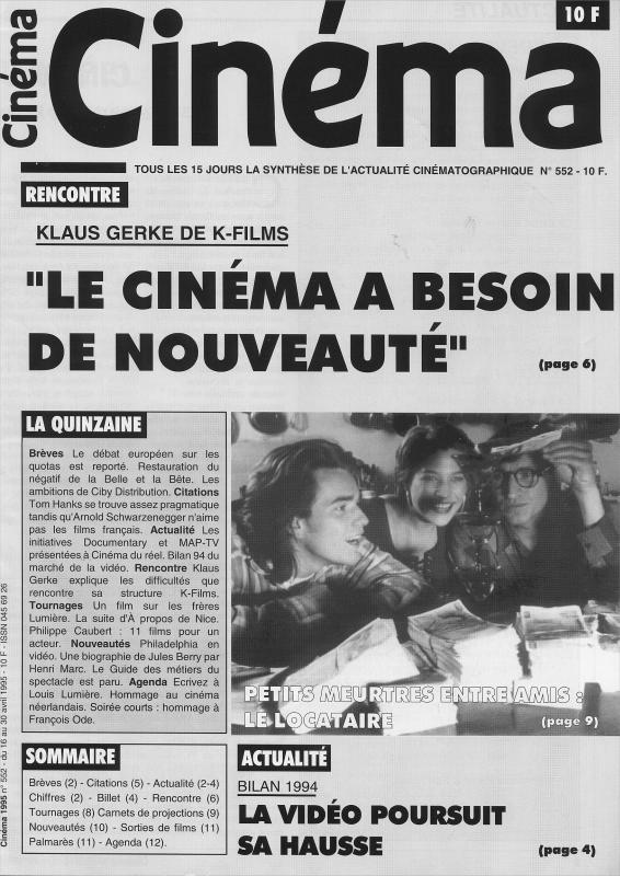 CINEMA (50s-90s Fr) magazine side cover Issue 552  1995