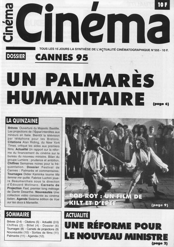 CINEMA (50s-90s Fr) magazine side cover Issue 555  1995