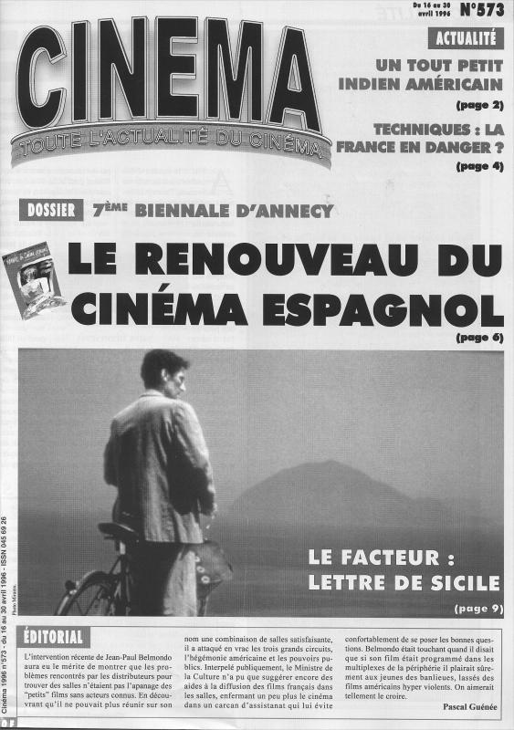 CINEMA (50s-90s Fr) magazine side cover Issue 573  1996