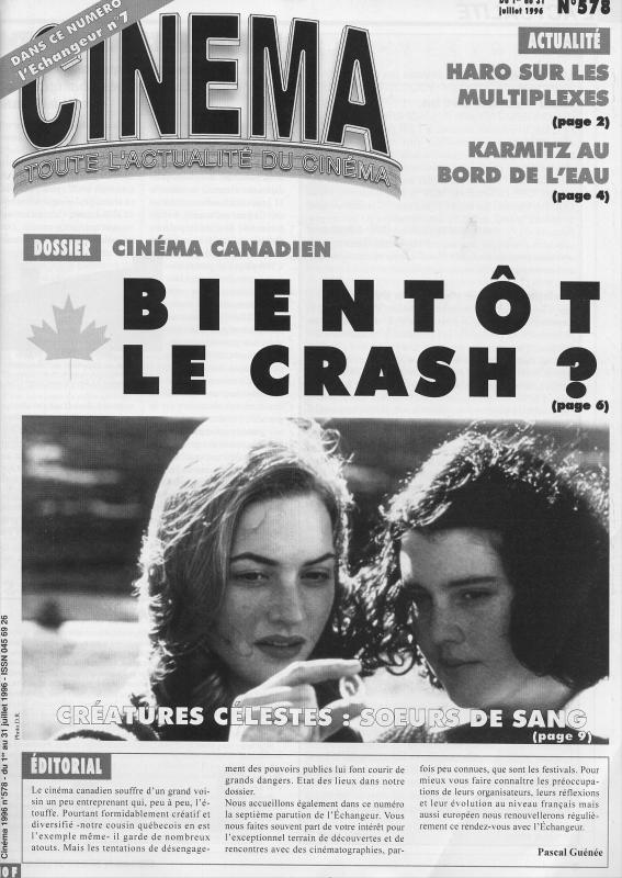 CINEMA (50s-90s Fr) magazine side cover Issue 578  1996