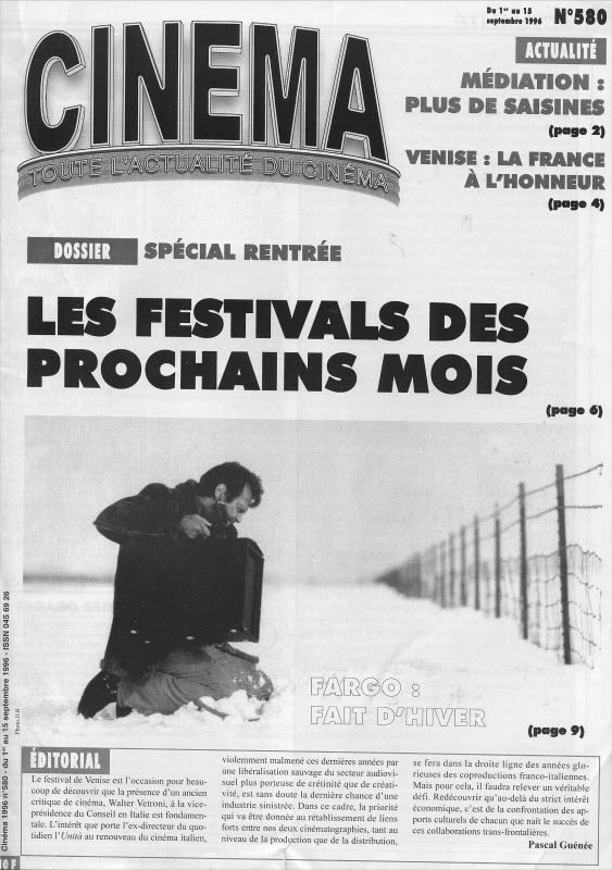 CINEMA (50s-90s Fr) magazine side cover Issue 580  1996