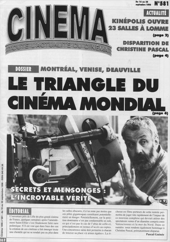 CINEMA (50s-90s Fr) magazine side cover Issue 581  1996