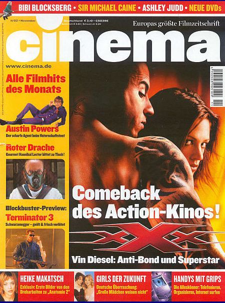 CINEMA (De) magazine side cover Issue 294 November 2002