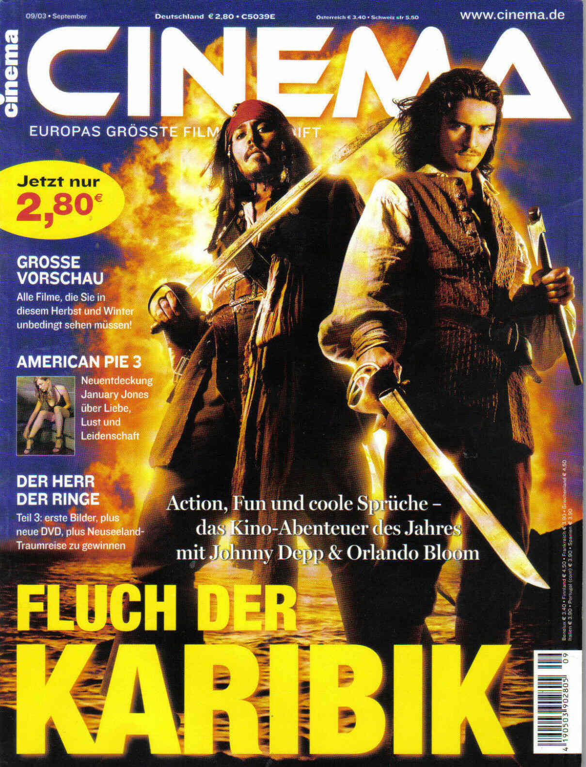 CINEMA (De) magazine side cover Issue 304 September 2003