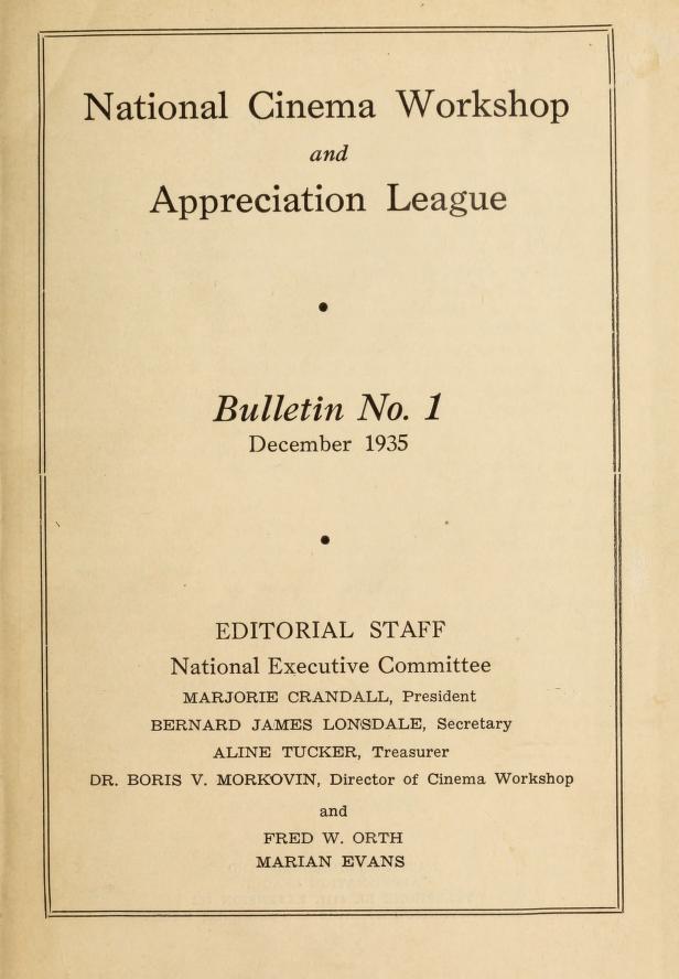 CINEMA PROGRESS magazine side cover Issue 1 December 1935