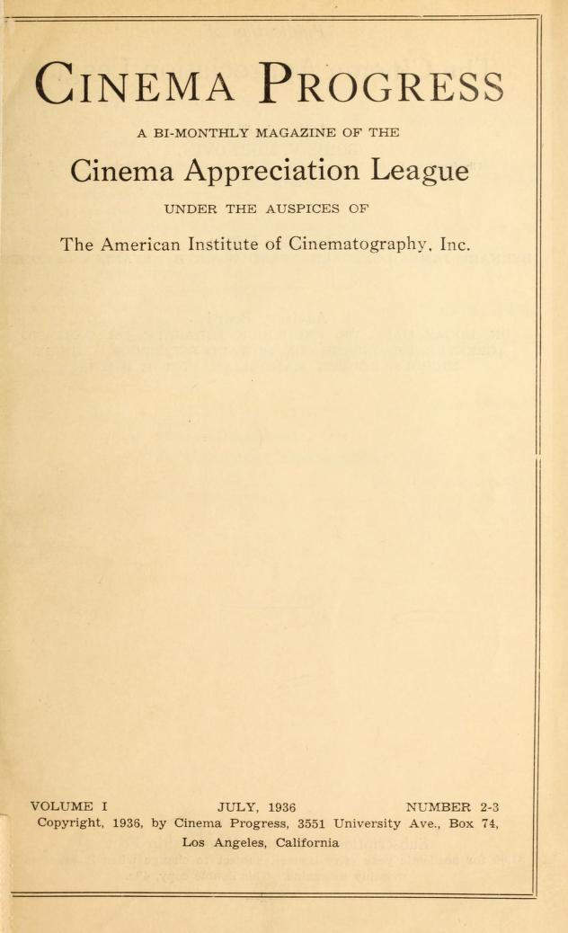 CINEMA PROGRESS magazine side cover Issue 2-3 July 1936