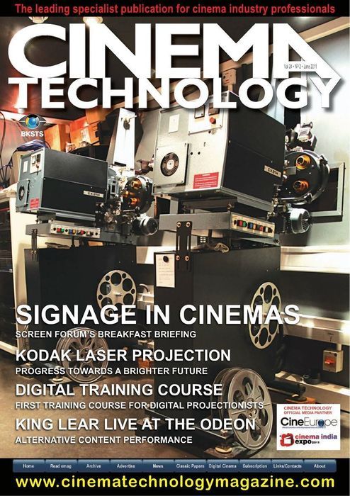 CINEMA TECHNOLOGY magazine side cover  Vol 24 # 2 June/July/August 2011