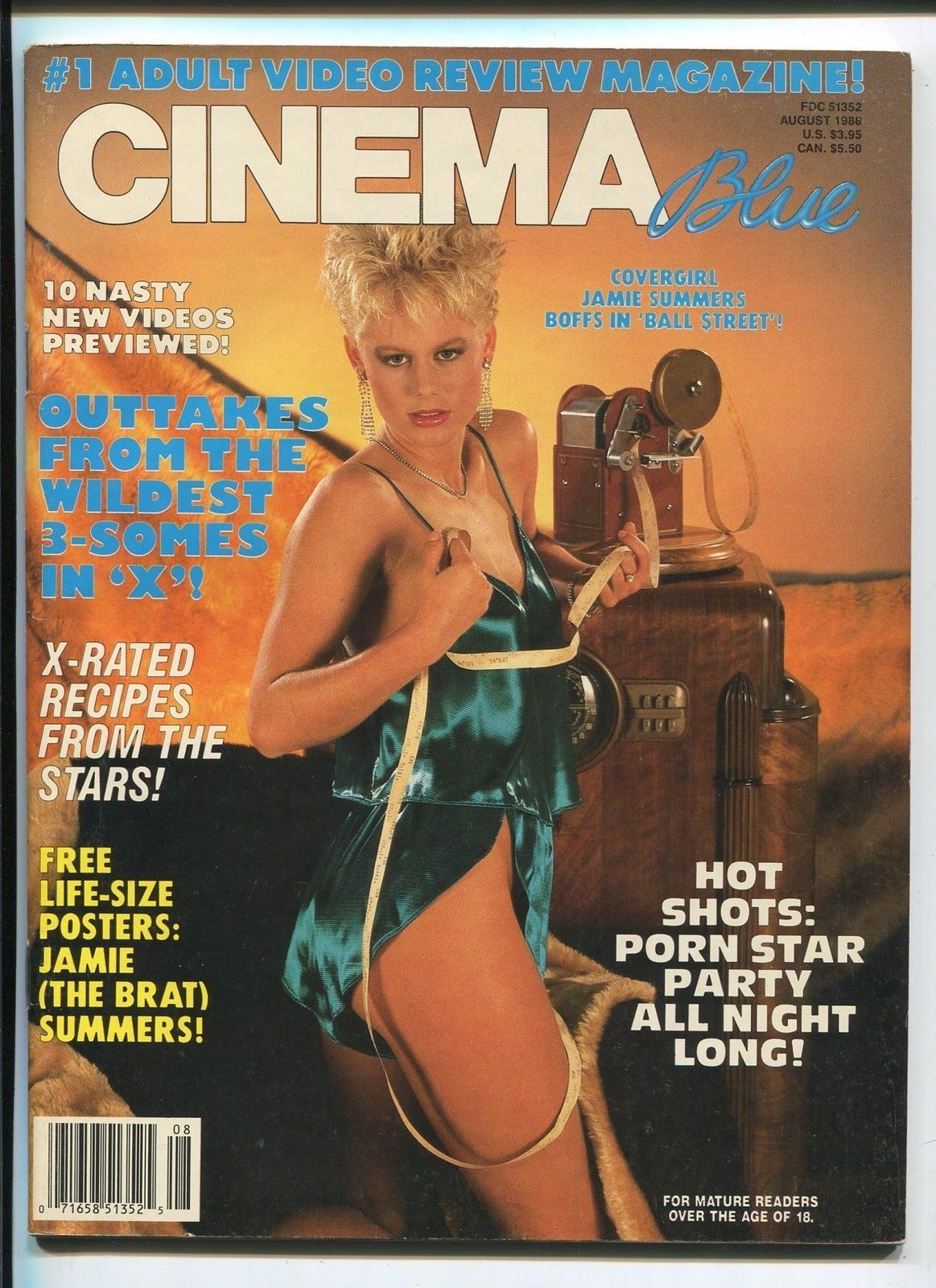 CINEMA BLUE magazine side cover  Vol 5 # 8 August 1988