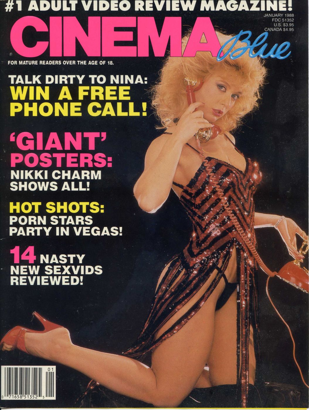 CINEMA BLUE magazine side cover  Vol 5 # 1 January 1988