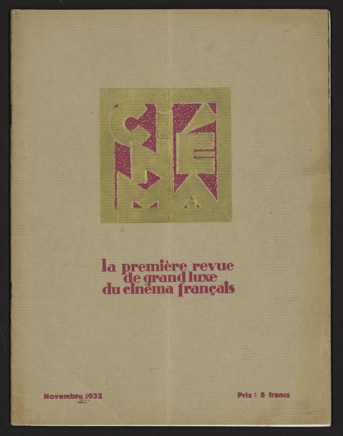 CINEMA (FR 1927) magazine side cover Issue 58  November 1932