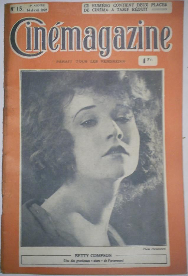 CINEMAGAZINE magazine side cover Issue 15 14 April 1922