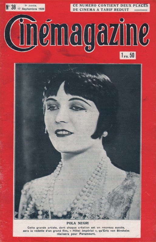CINEMAGAZINE magazine side cover Issue 38 17 September 1926