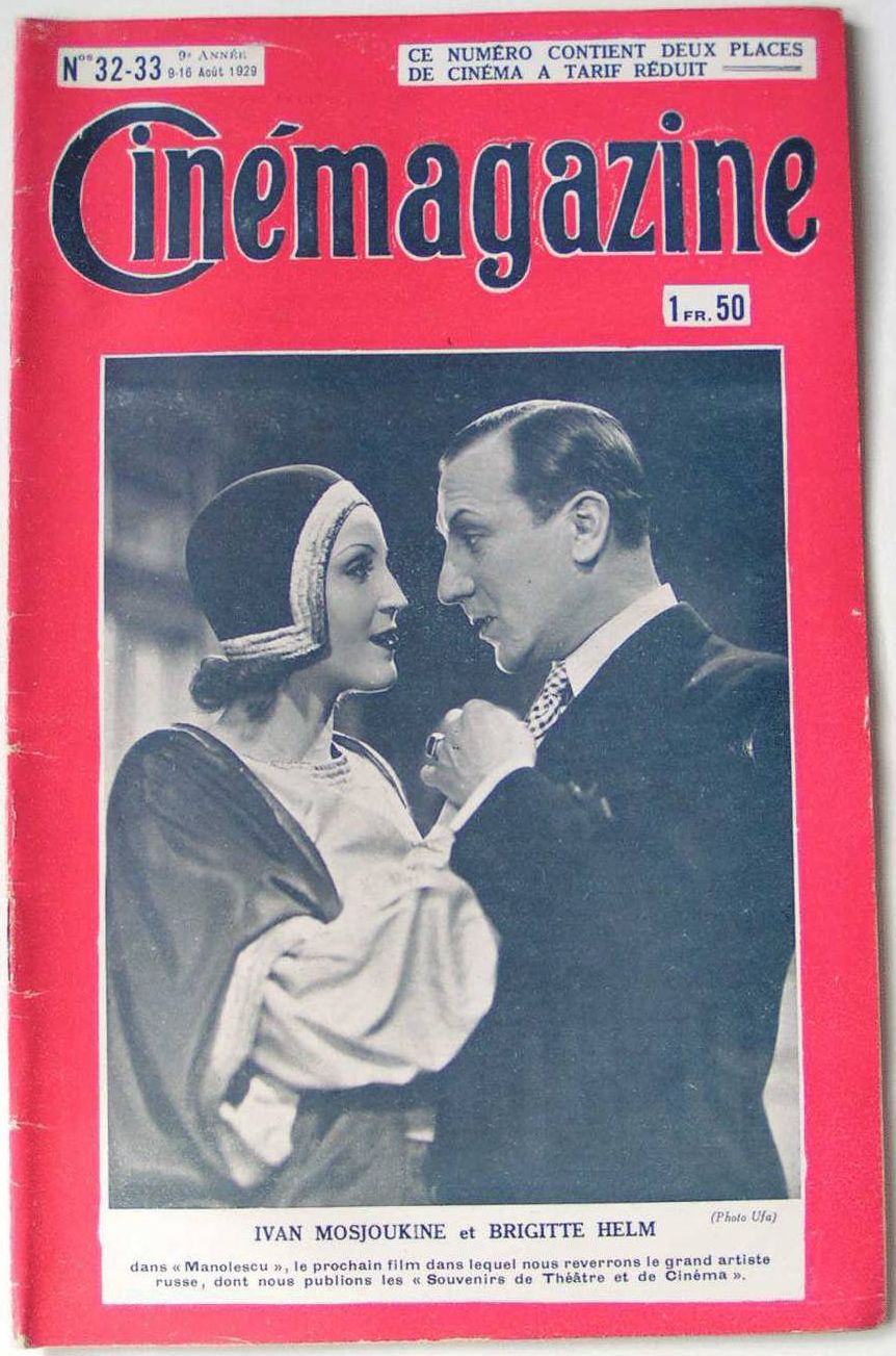 CINEMAGAZINE magazine side cover Issue 32/33 9/16 August 1929