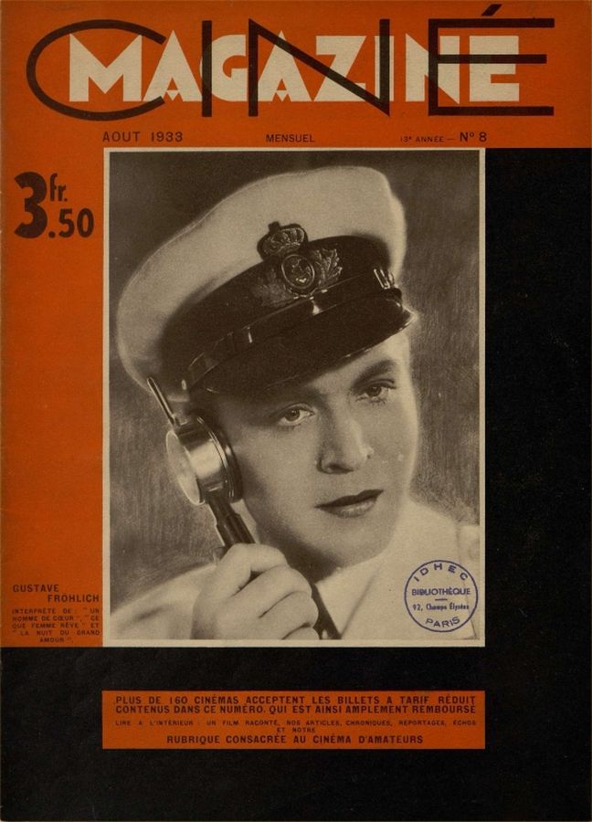 CINEMAGAZINE magazine side cover August 1933