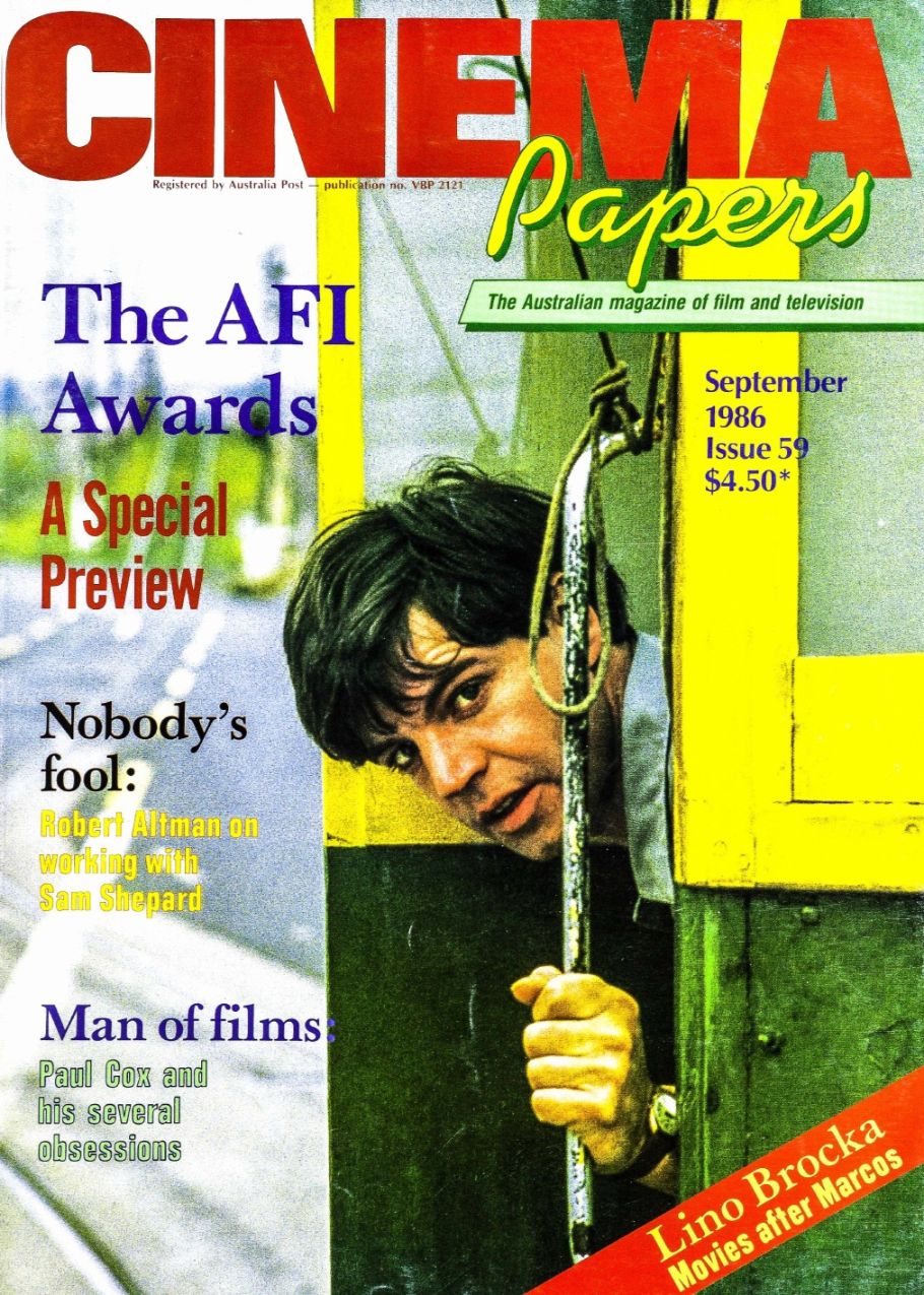 CINEMA PAPERS magazine side cover Issue 59 September/October 1986