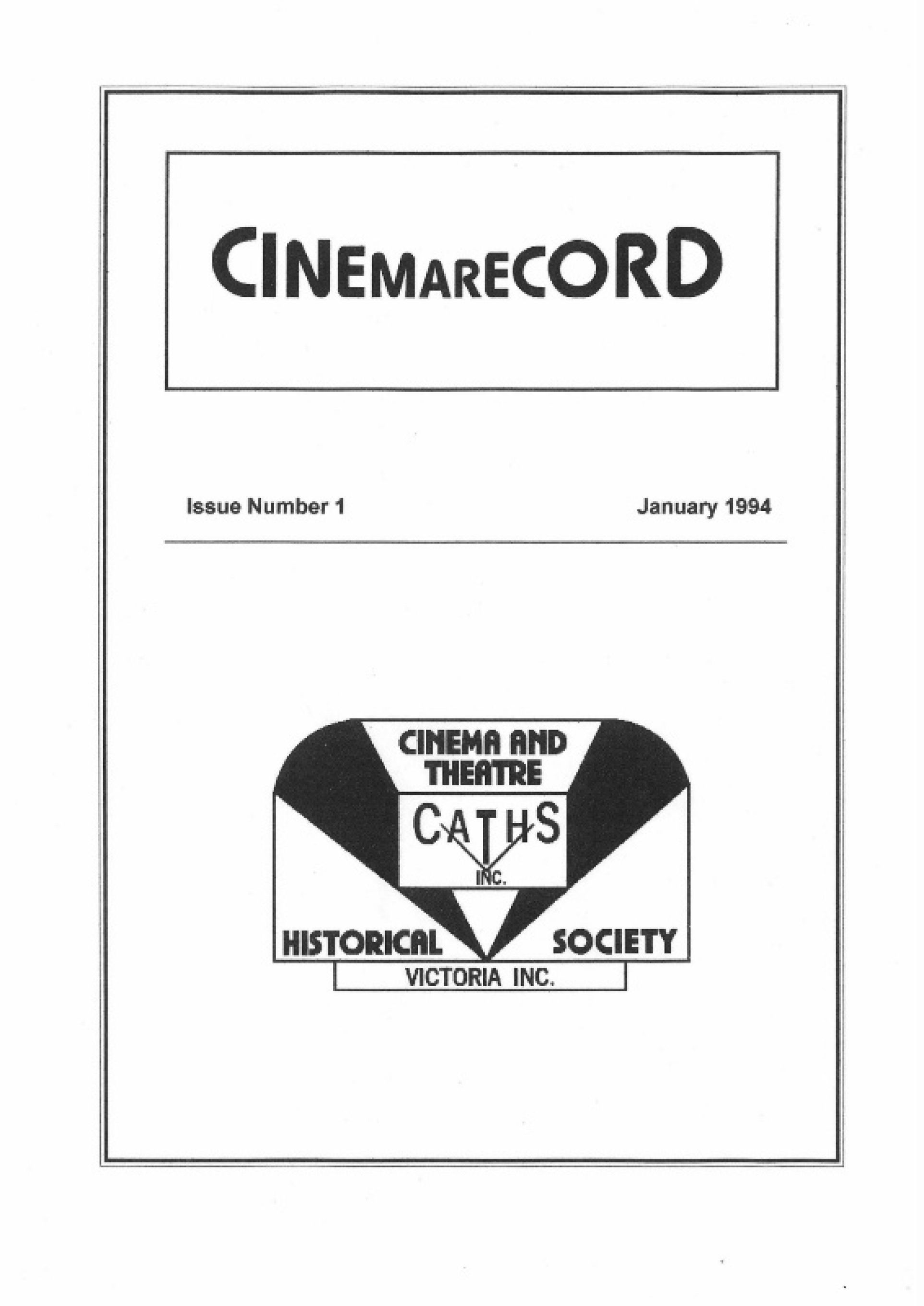 CINEMARECORD magazine side cover Issue 1  January 1994