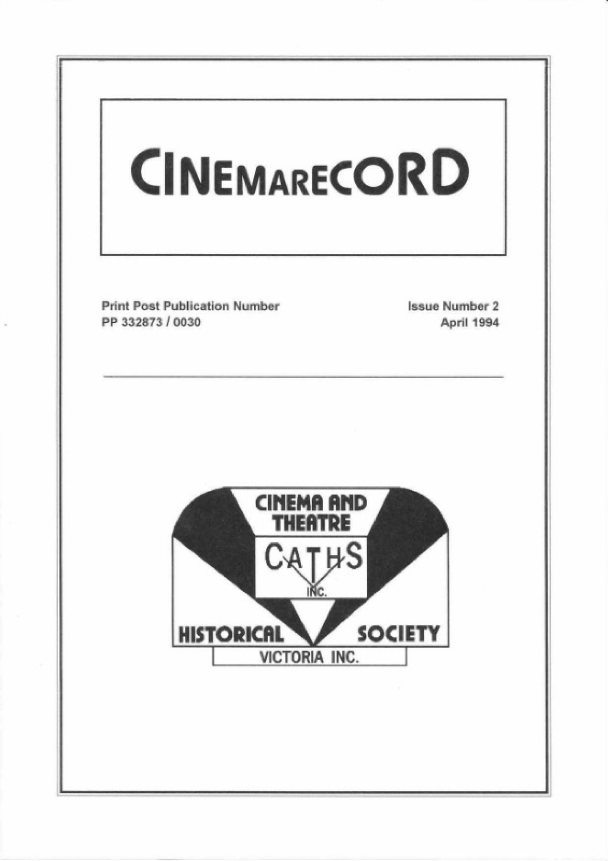 CINEMARECORD magazine side cover Issue 2  April 1994