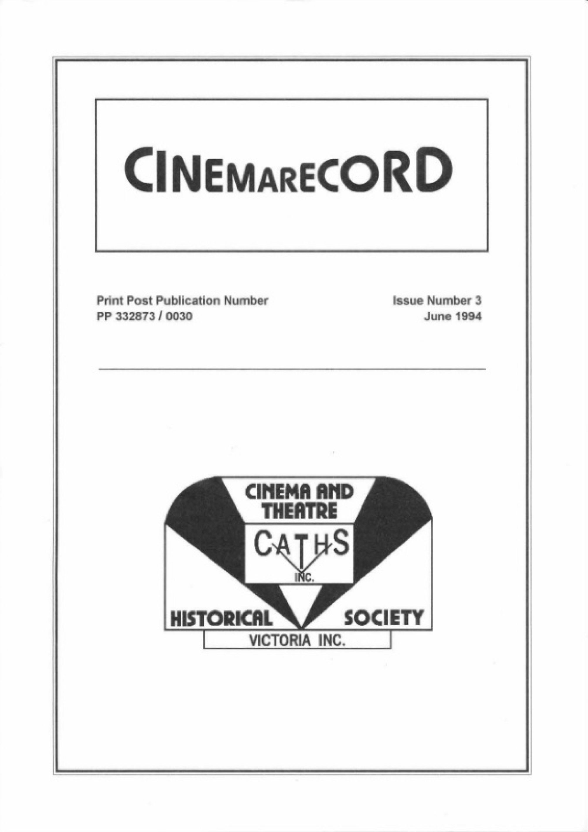 CINEMARECORD magazine side cover Issue 3  June 1994