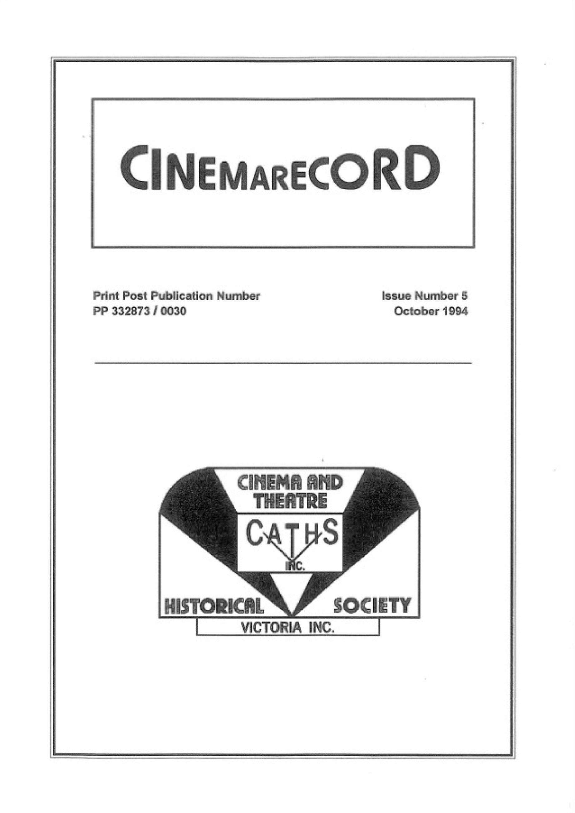 CINEMARECORD magazine side cover Issue 5  October 1994