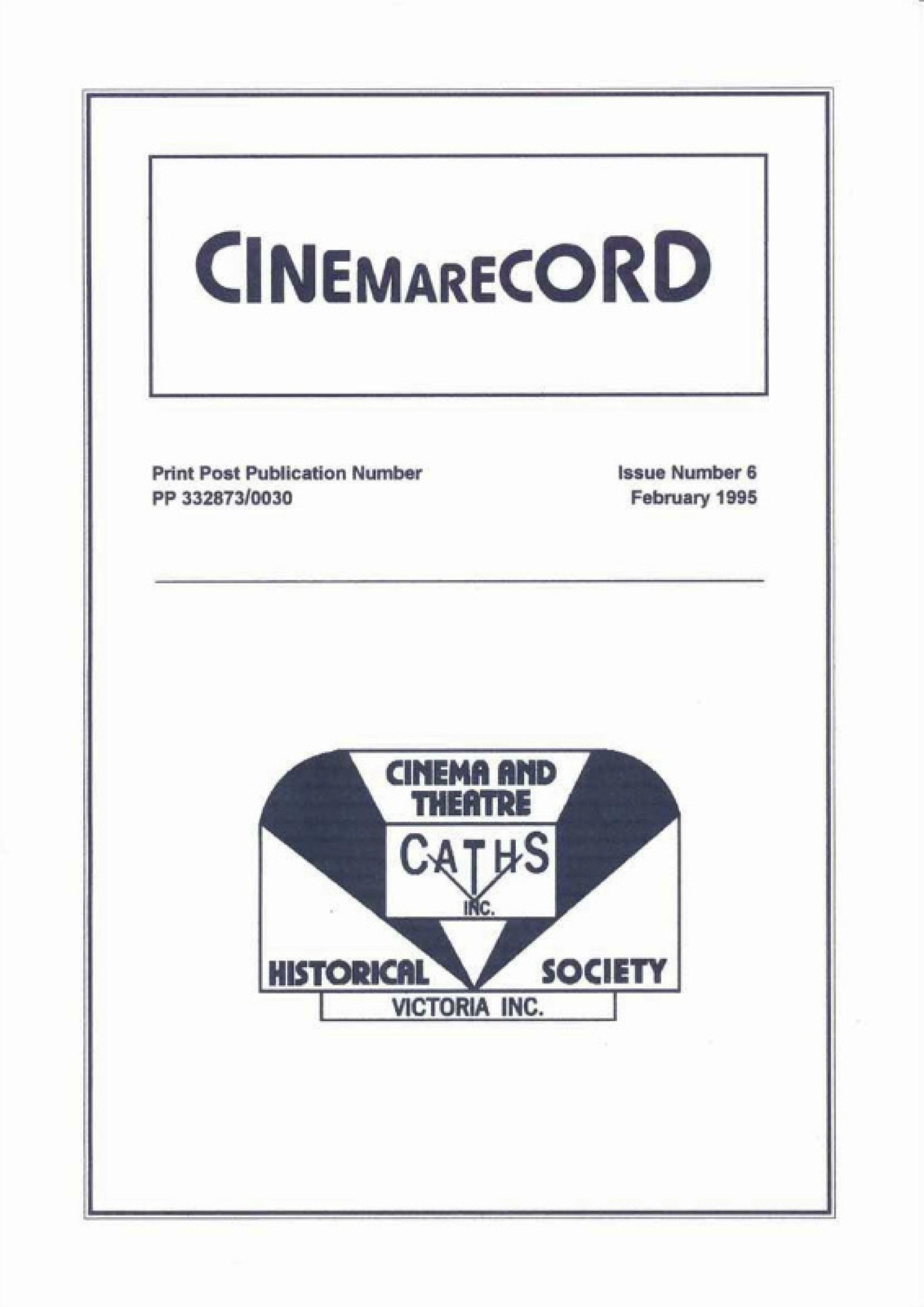 CINEMARECORD magazine side cover Issue 6  February 1995