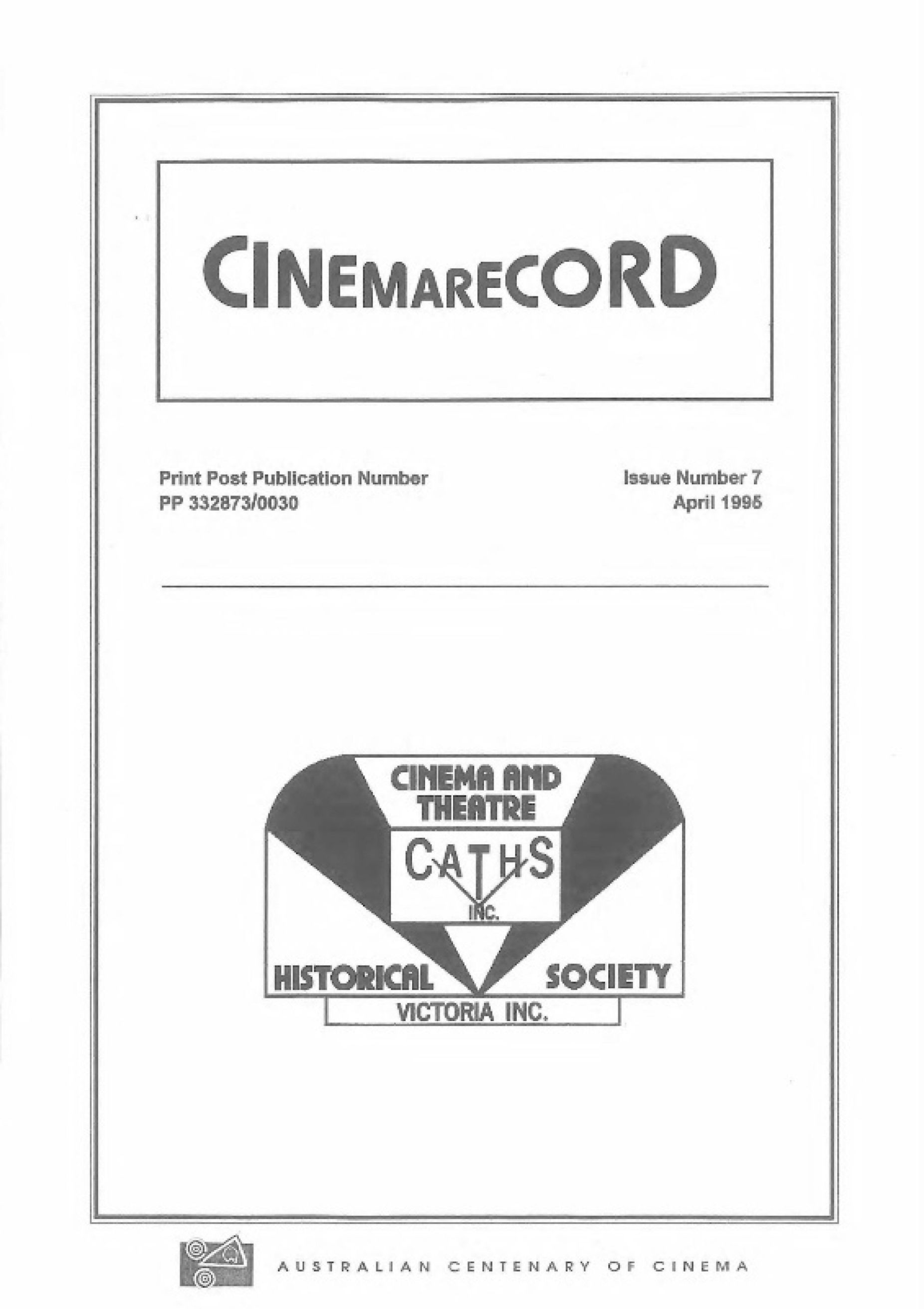CINEMARECORD magazine side cover Issue 7  April 1995