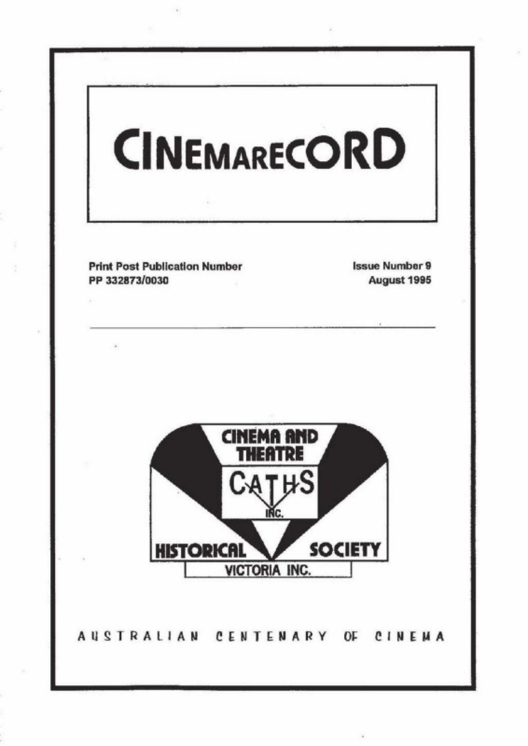CINEMARECORD magazine side cover Issue 9  August 1995