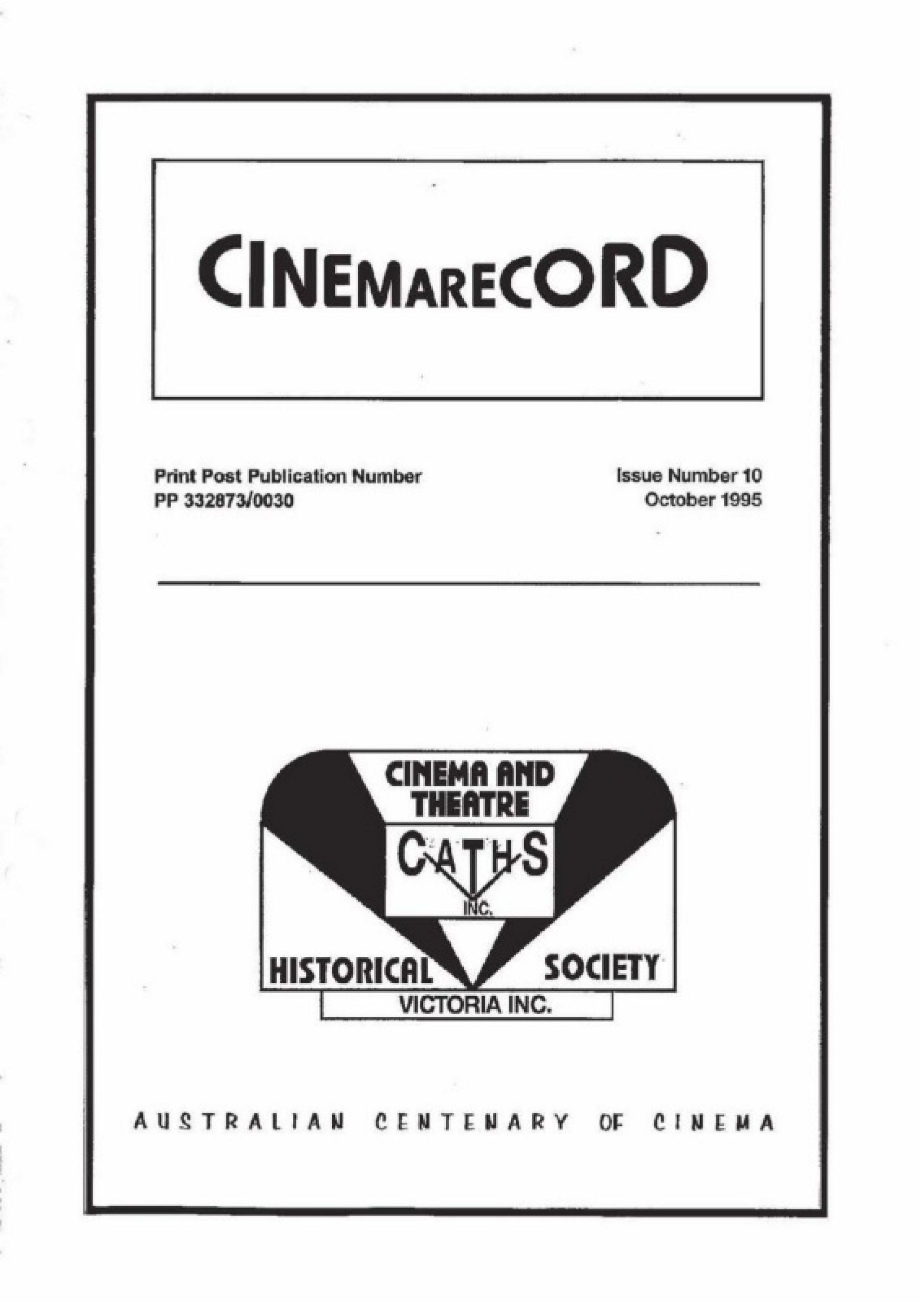 CINEMARECORD magazine side cover Issue 10  October 1995
