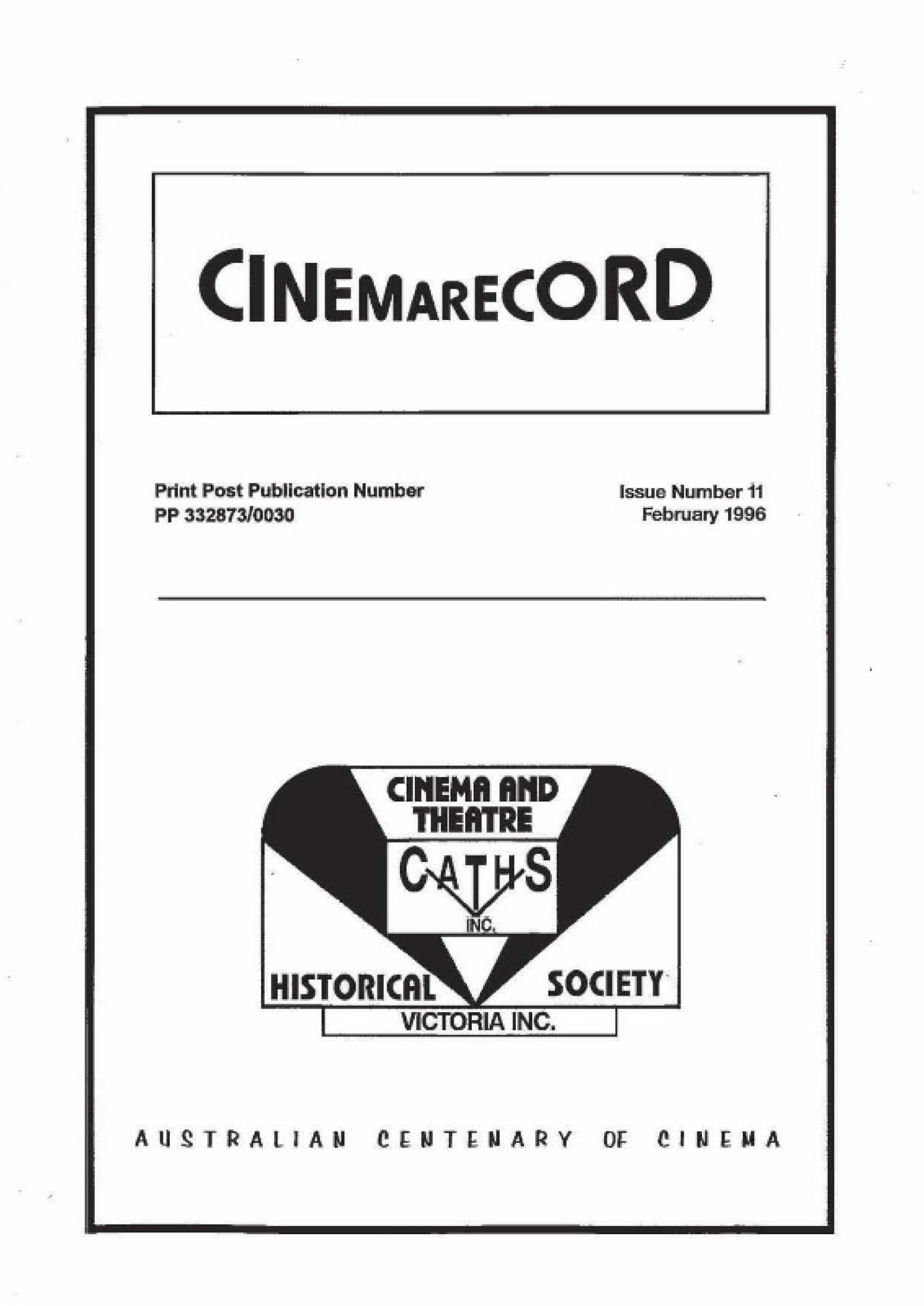 CINEMARECORD magazine side cover Issue 11  February 1996