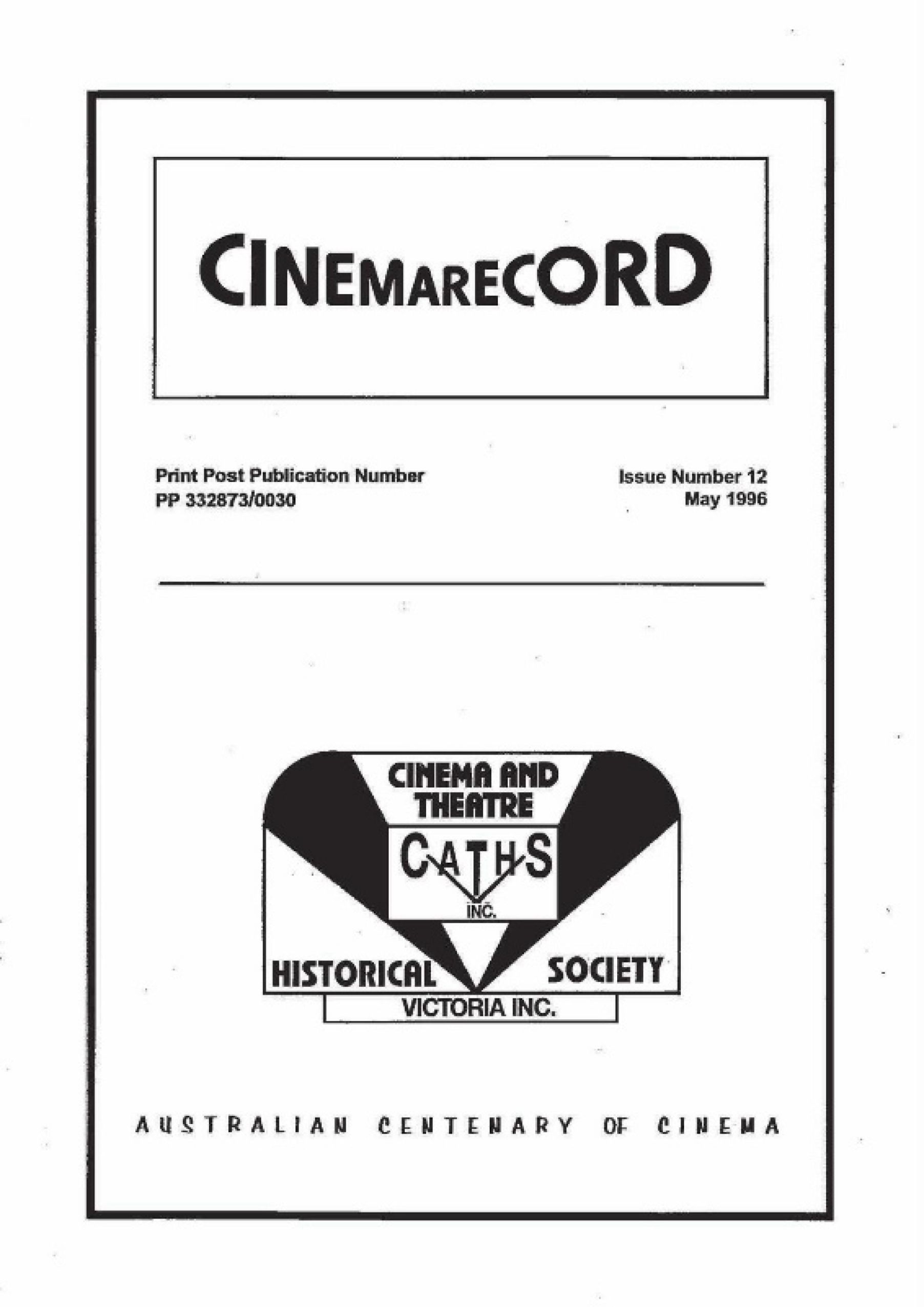CINEMARECORD magazine side cover Issue 12  May 1996