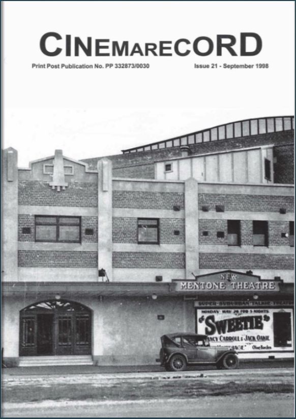 CINEMARECORD magazine side cover Issue 21  September 1998