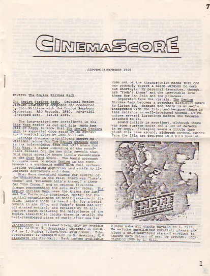 CINEMASCORE magazine side cover Issue 7 September/October 1980