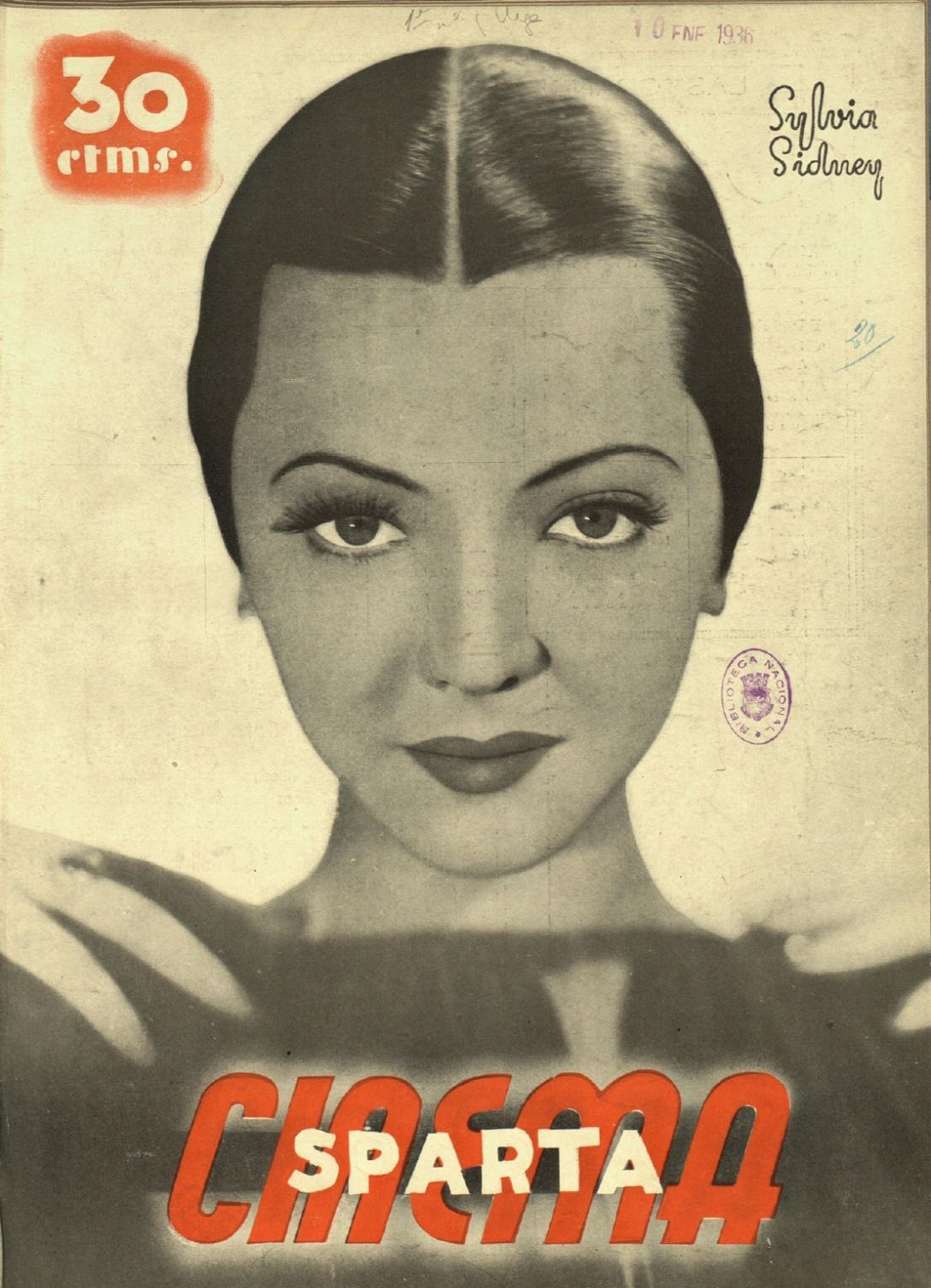 CINEMA SPARTA magazine side cover Issue 20 29 July 1935