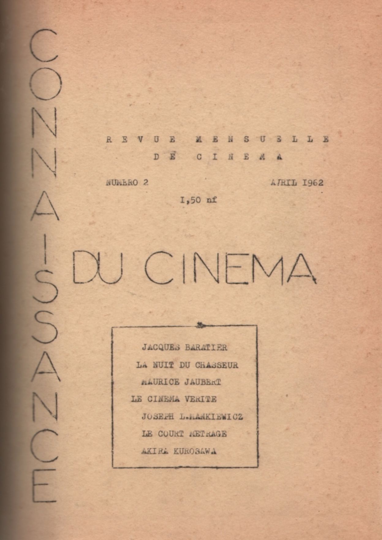 CINEMATEXTE magazine side cover Issue 2  April 1962
