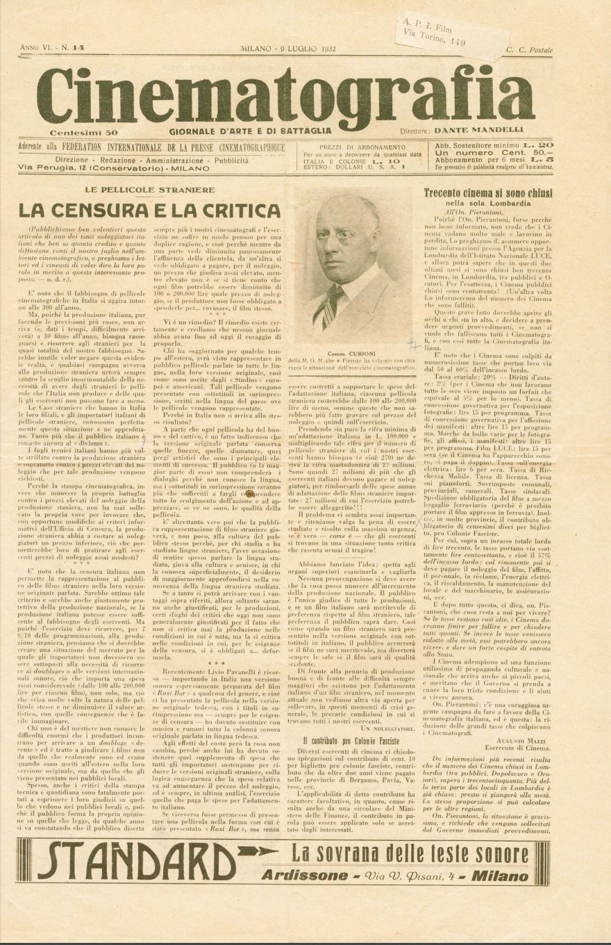 CINEMATOGRAFIA magazine side cover Issue 14 9 July 1932