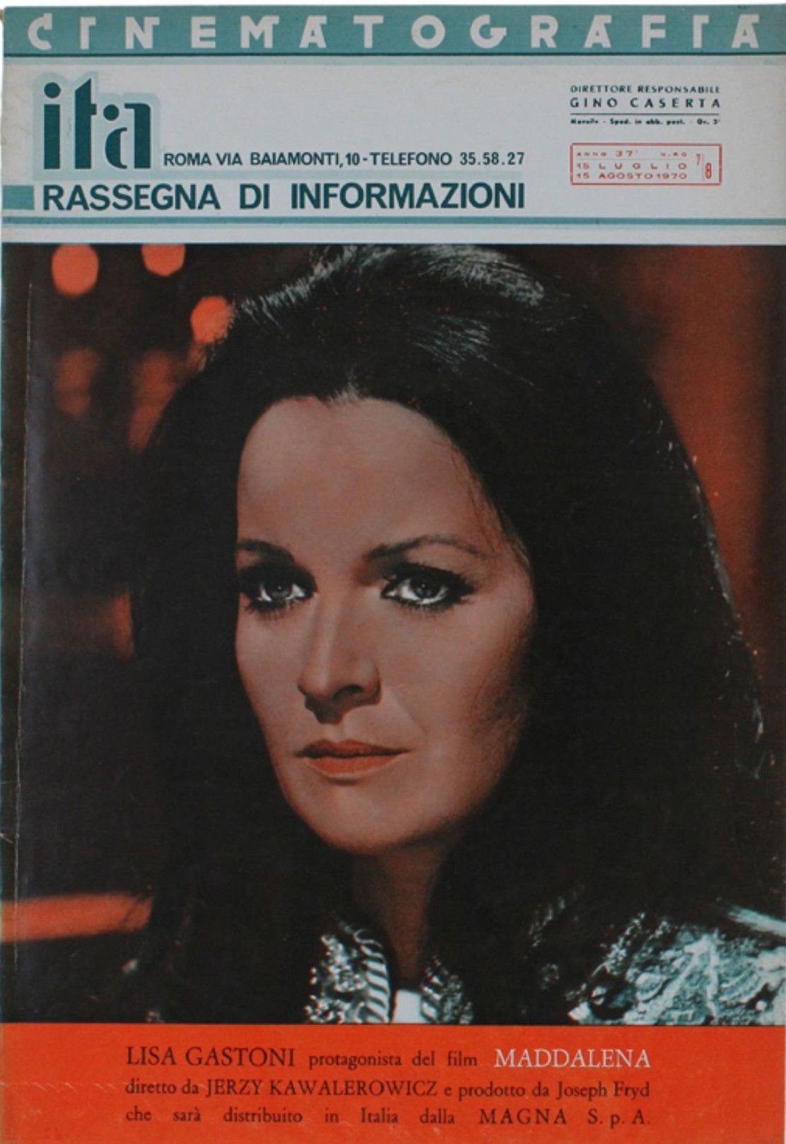 CINEMATOGRAFIA ITA magazine side cover Issue 7-8  July/August 1970