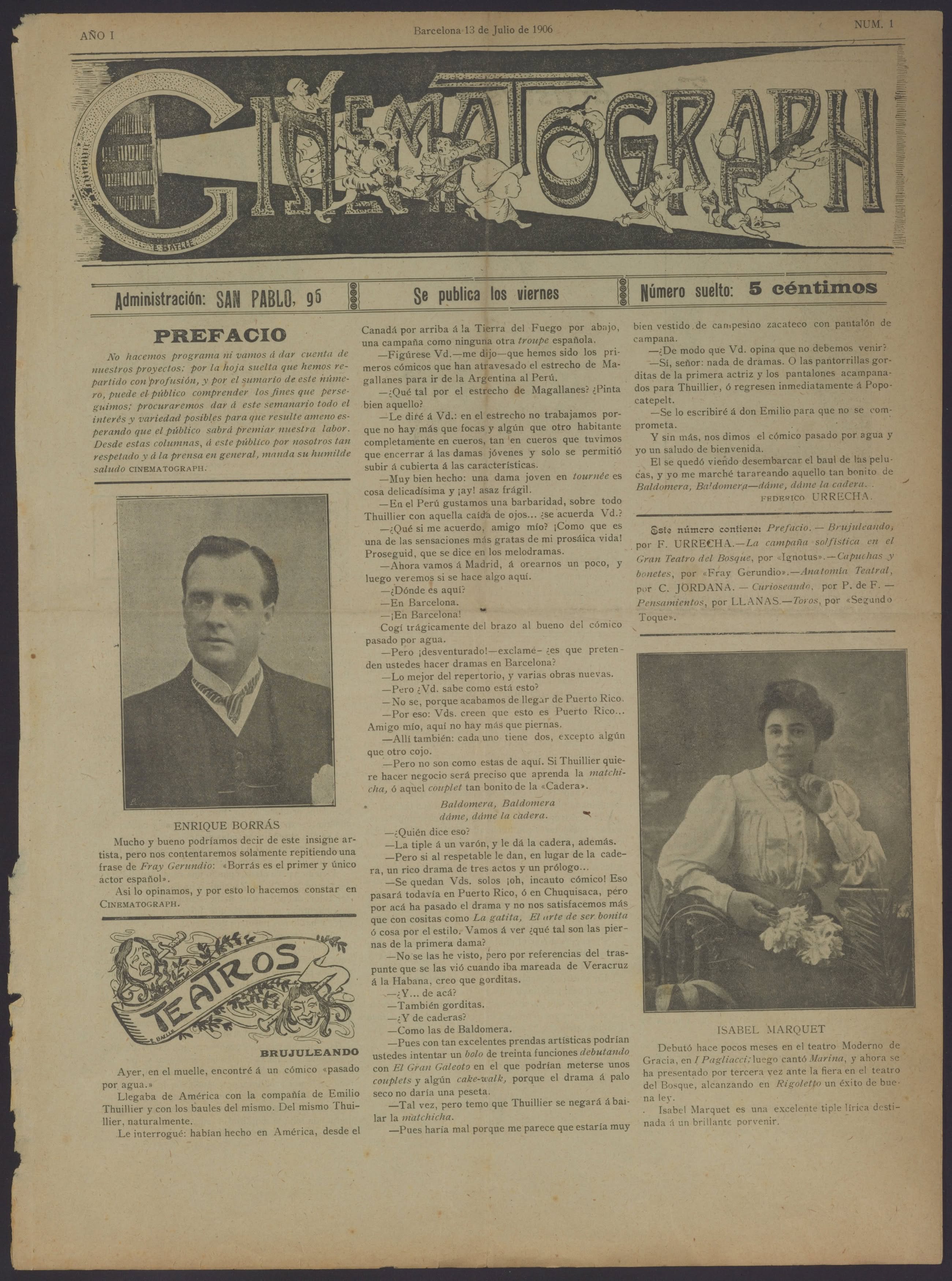 CINEMATOGRAPH (ES) magazine side cover Issue 1 13 July 1906