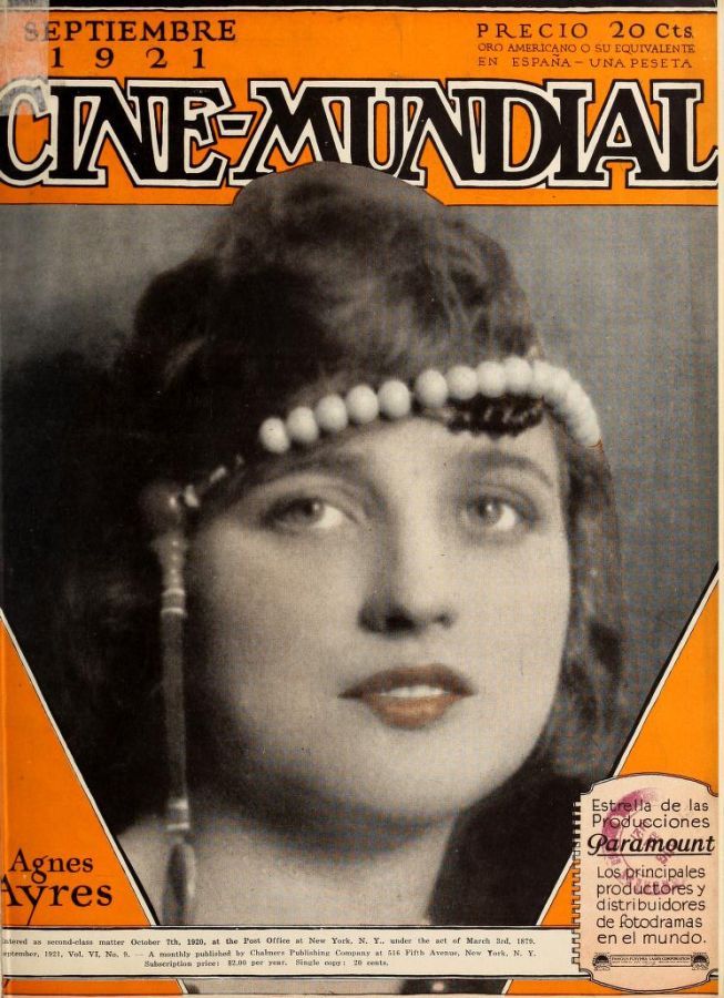 CINE-MUNDIAL magazine side cover September 1921