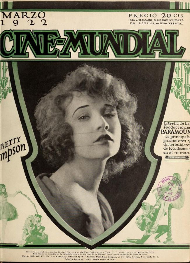 CINE-MUNDIAL magazine side cover March 1922
