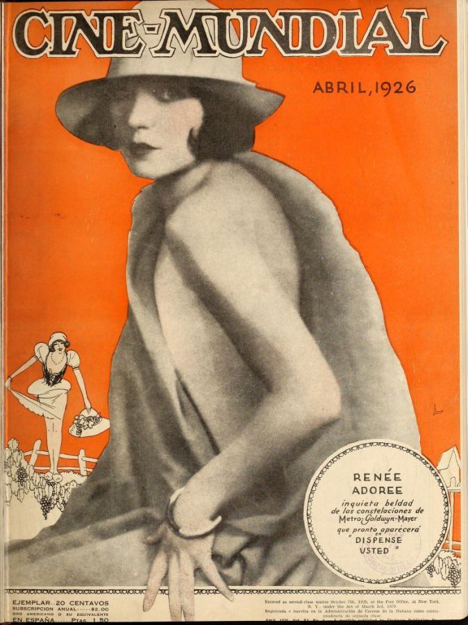 CINE-MUNDIAL magazine side cover April 1926