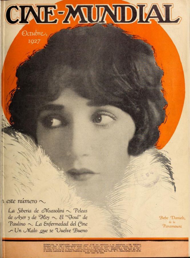 CINE-MUNDIAL magazine side cover October 1927