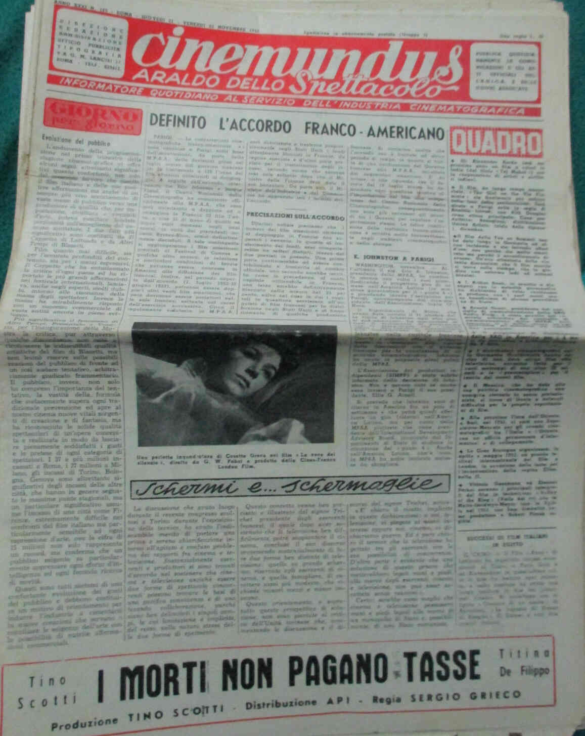 CINEMUNDUS magazine side cover November 1952